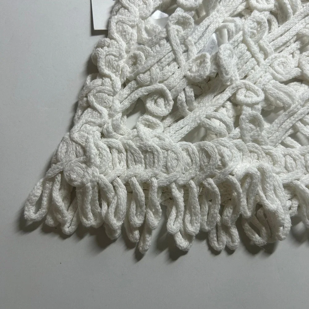 DKNY Jeans Womens Ivory Macrame Crochet Fringe Hem Sleeveless Tank Top Large New